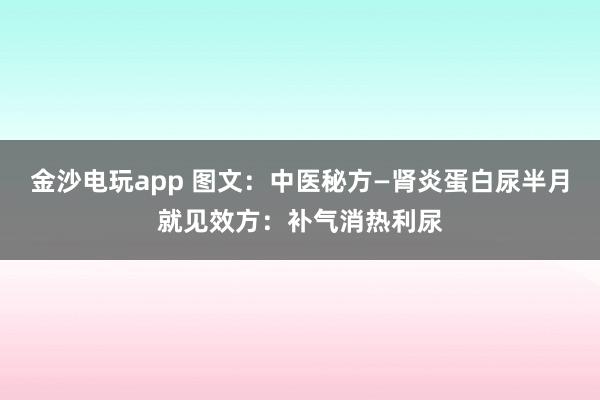 金沙電玩app 圖文：中醫(yī)秘方—腎炎蛋白尿半月就見效方：補氣消熱利尿